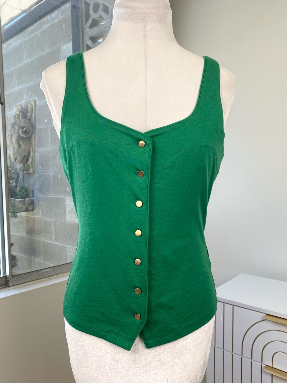 Nation LTD NWT Brya Organic Cotton Gold Button Tank Top Loden Green S - Picture 2 of 9